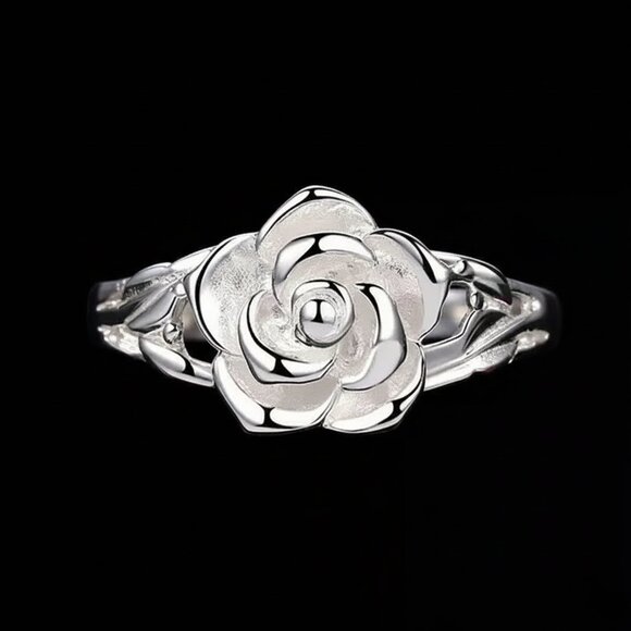 925 Sterling Silver Plated Rose Flower Fashion Ring Size 7 NWOT - Picture 5 of 8